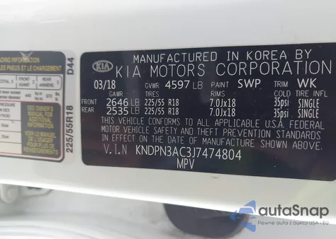 2018 Kia Sportage Ex from USA, damaged, VIN KNDPN3AC3J7474804